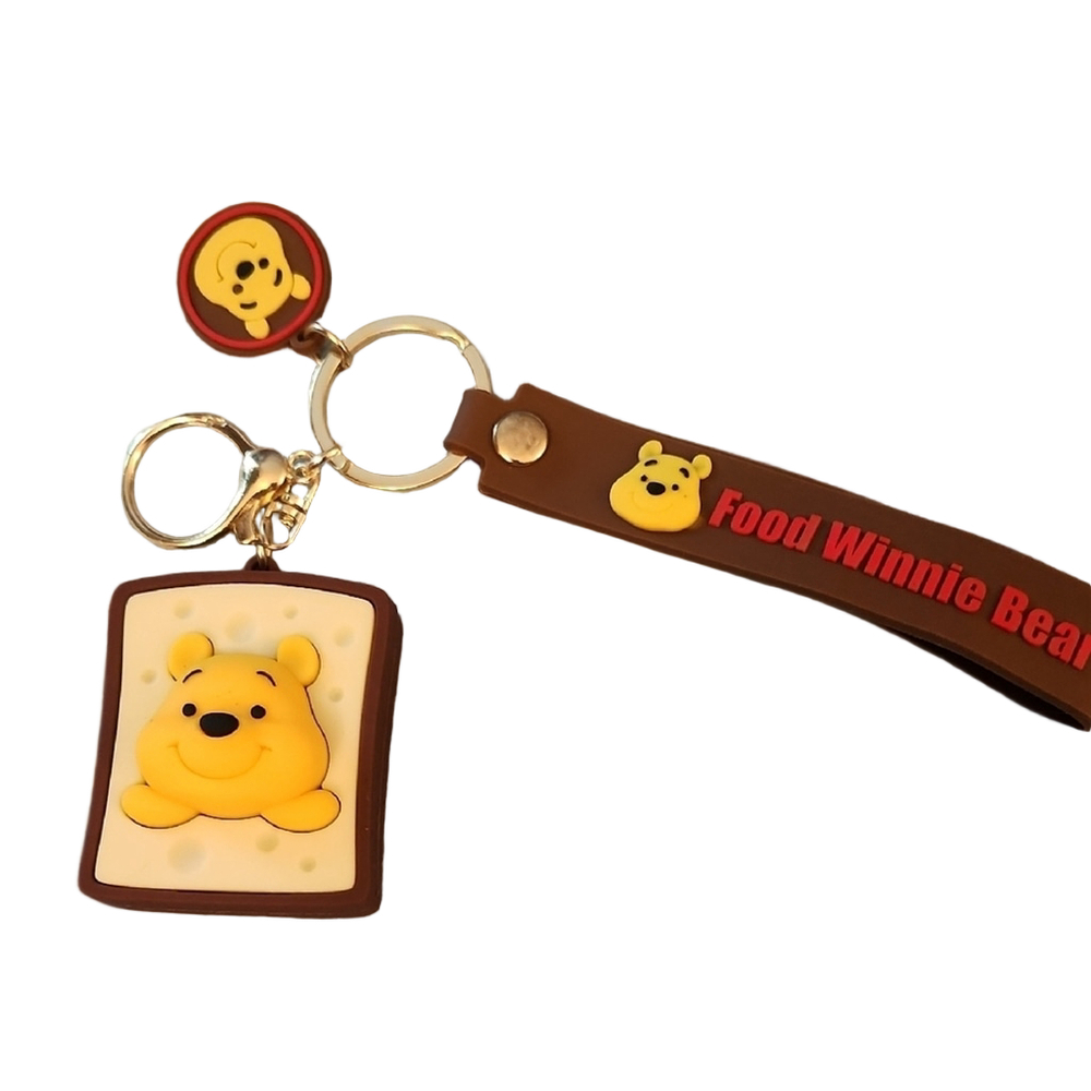 Winnie the Pooh Keychain with a Brown Wrist Strap